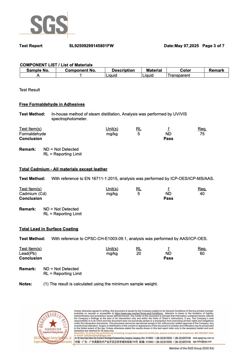Im水性防霉劑通過 RSL Restricted Substances List – 成品限制物質規範 3