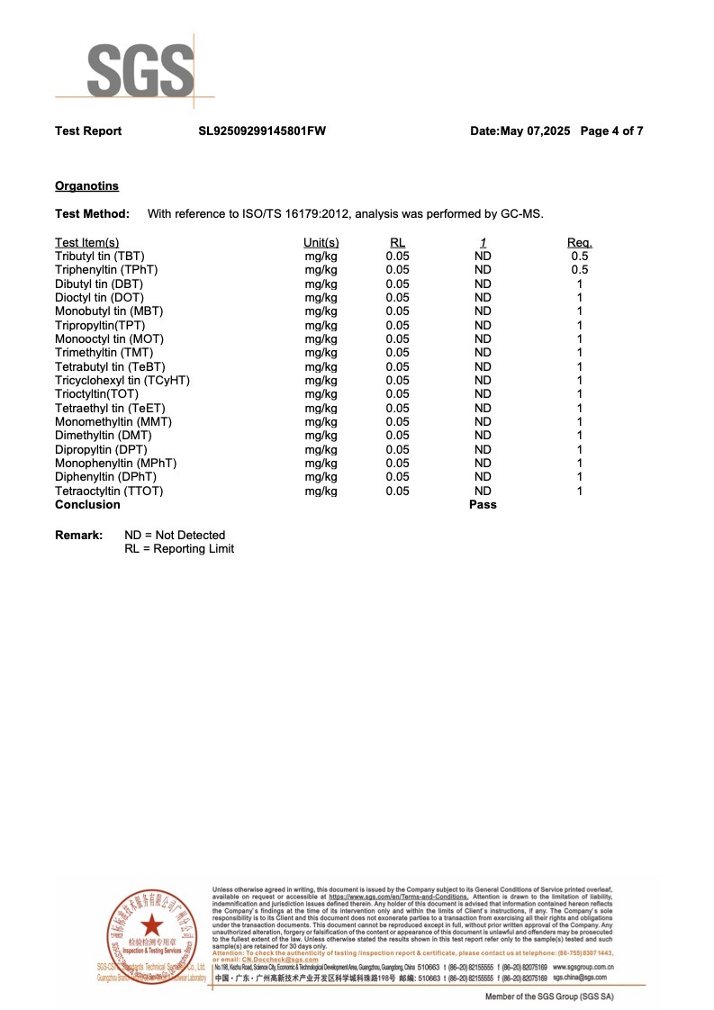 Im水性防霉劑通過 RSL Restricted Substances List – 成品限制物質規範 4