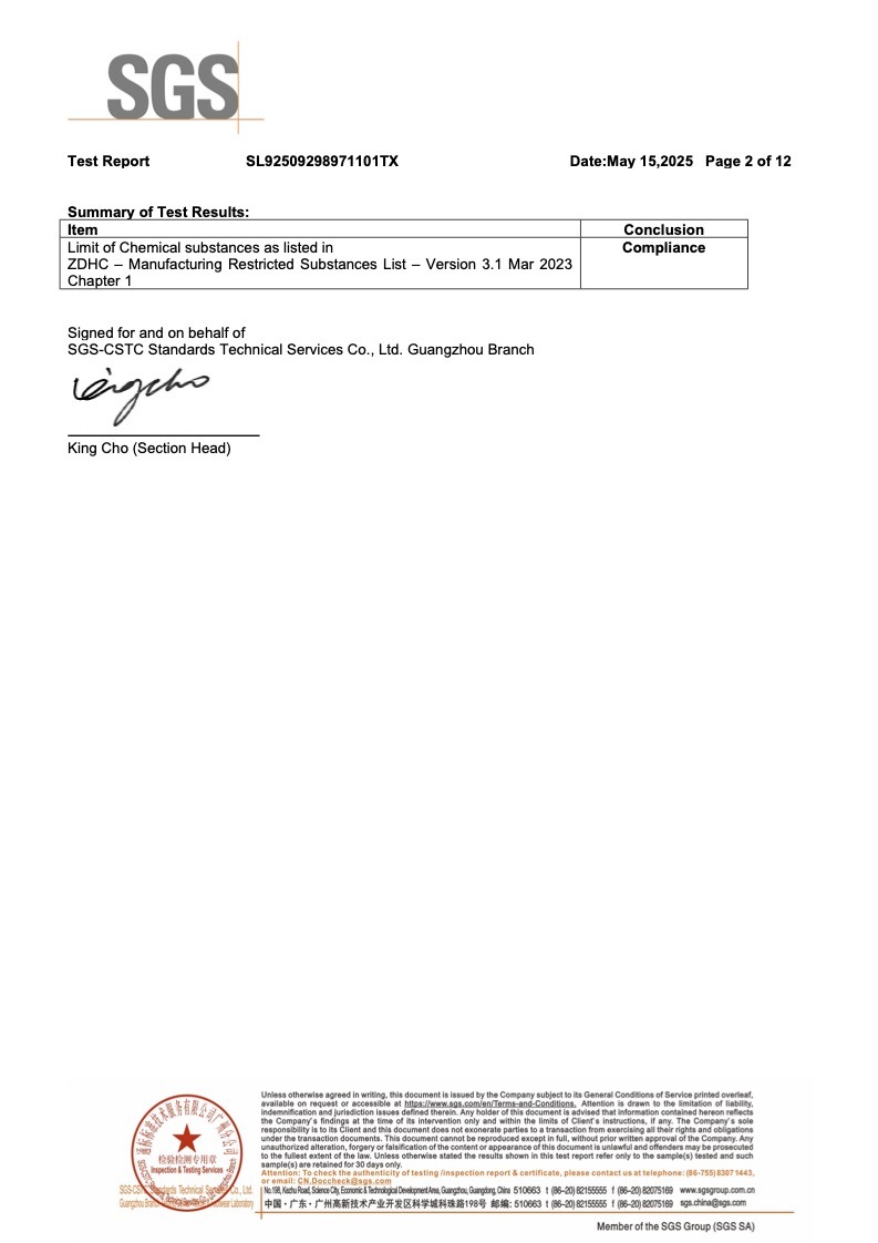 Im水性防霉劑通過 ZDHC Zero Discharge of Hazardous Chemicals – 有害化學品零排放規範 2
